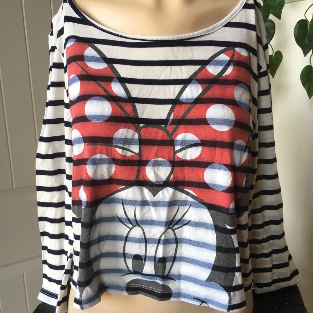 Disney 3/4 Sleeve Minnie Mouse Stripe Crop Tee